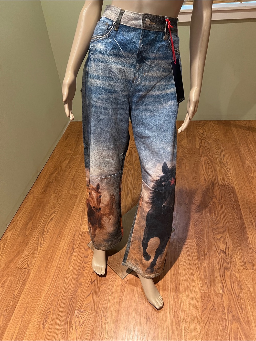 Graphic Horse Print Barrel Leg Jeans Size L